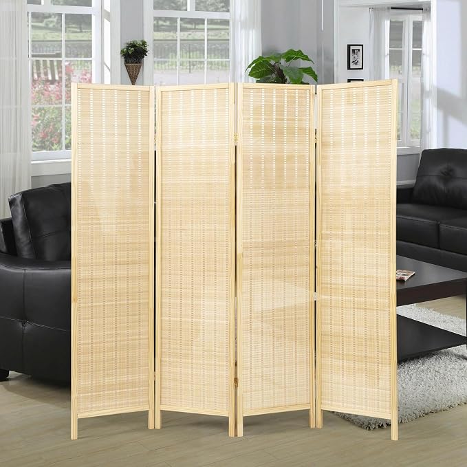 Roundhill Furniture Inkwell 4-Panel Bamboo Room Divider, Folding Portable by RoundhillFurniture