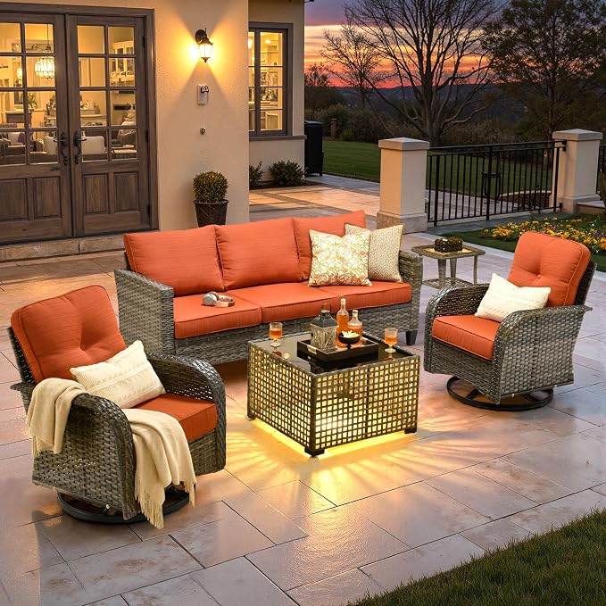ovios 5 Pieces Patio Furniture Set, Outdoor Wicker Sofa Couch by OVIOS