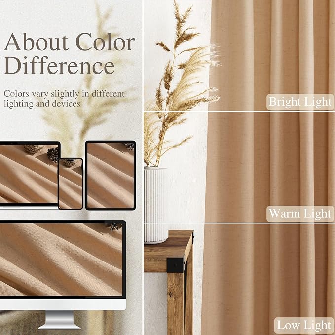 Nanspring Camel Linen Curtains 63 Inches Length 2 Panels Set - Image 4