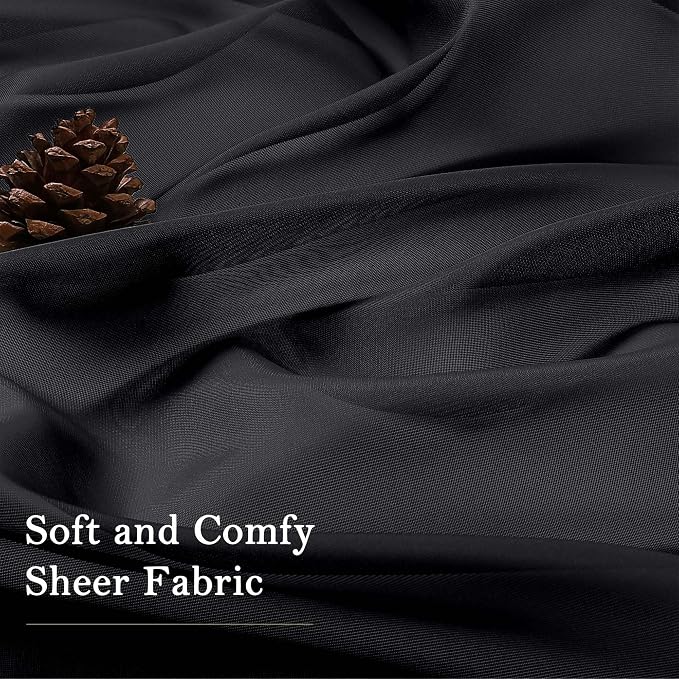 Lecloud Black Sheer Curtains 96 Inches Long 2 Panels, Solid Airy Voile Dual Rod - Image 8