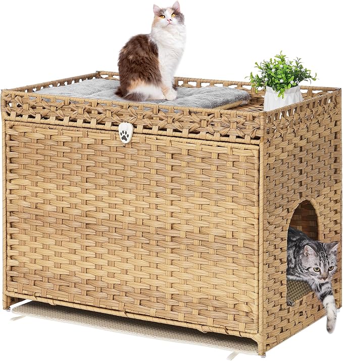Cat Litter Box Enclosure with Soft Litter Mat; Hidden Cat Washroom Furniture by Catlitterboxenclosure