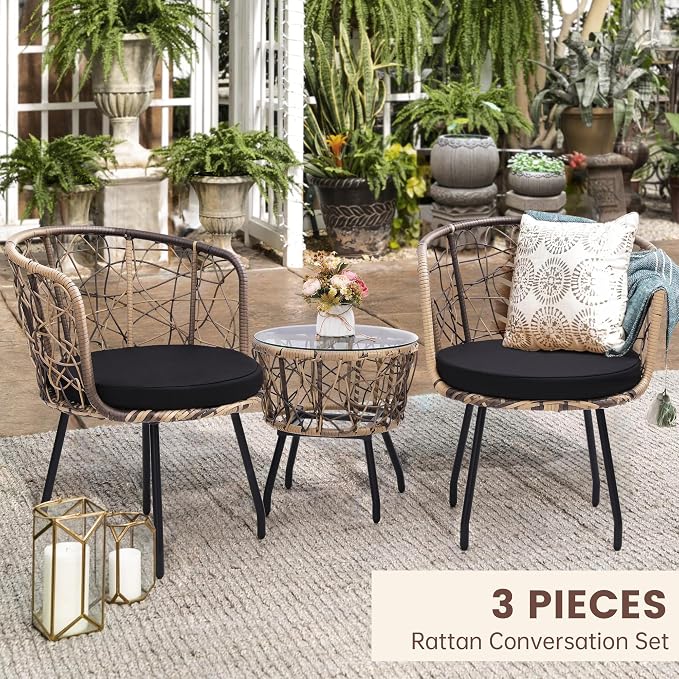 Kromax 3 Piece Bistro Set, Modern Outdoor Wicker Patio Furniture - Image 2
