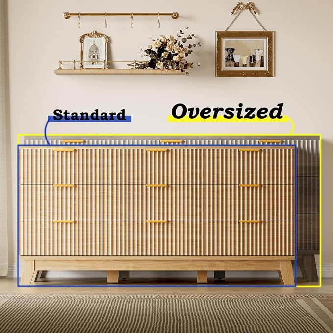 BORNOON Fluted 9 Drawer Dresser, 57.1" Wide Modern Boho Chest of Drawers - Image 3