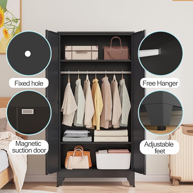 erosoei 71 "Metal Armoire Wardrobe Closet, Steel Clothing Storage Cabinet - Image 5
