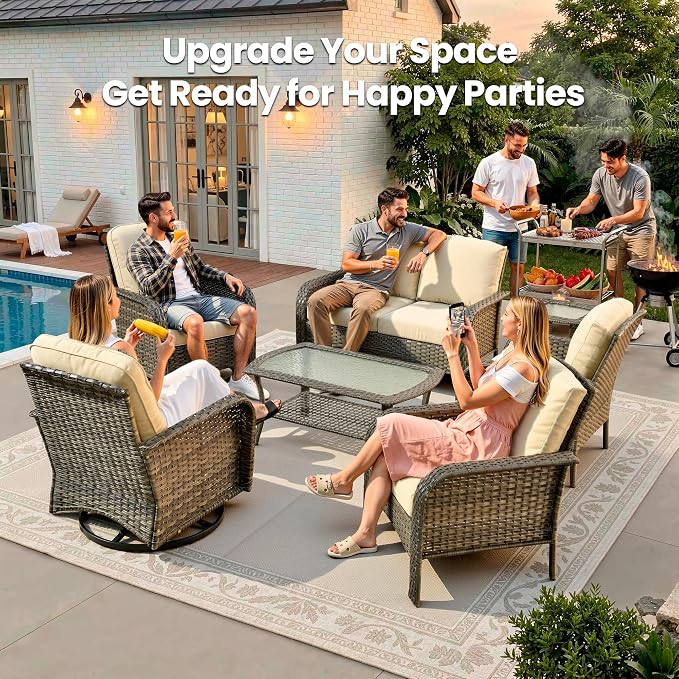 Weaxty 7 Pieces Patio Furniture Set, Wicker Outdoor Swivel Rocking Chairs - Image 9