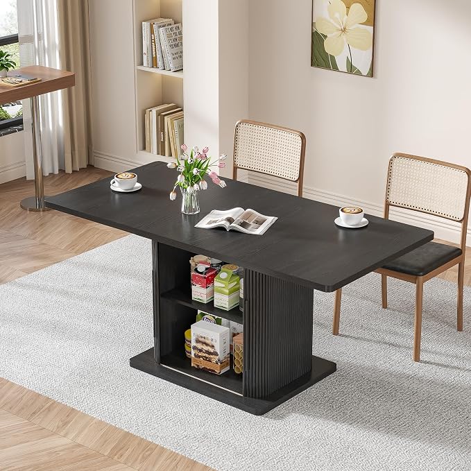 Extendable Black Dining Table for 4-6, 47-65 Inch Rectangle Dining Room Kitchen - Image 4