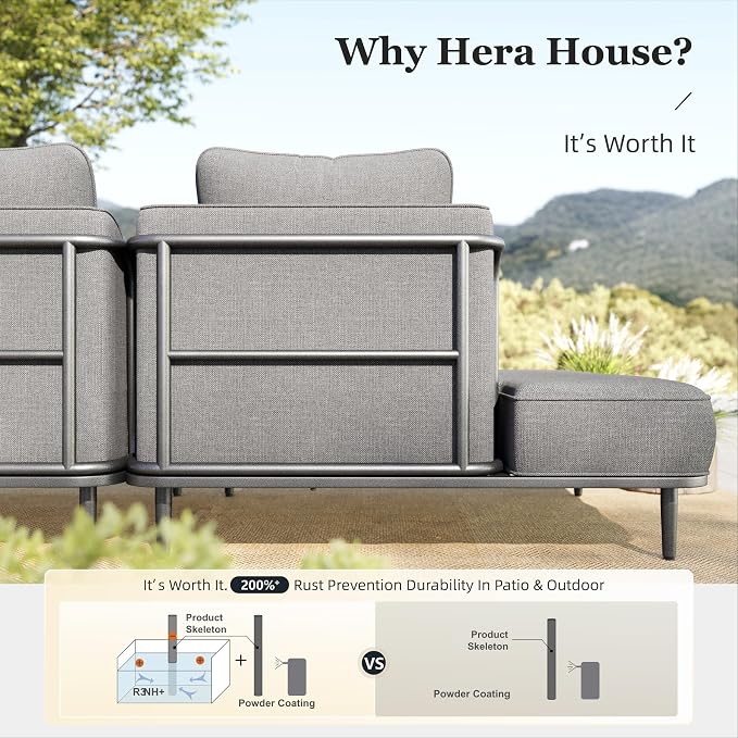 HERA'S HOUSE Metal Patio Furniture Set, Modular 6 Seats and 1 Nesting Coffee - Image 4