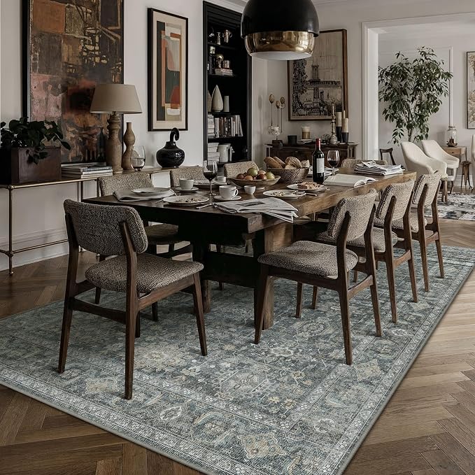 5x7 Washable Area Rug for Living Room Bedroom Vintage Black Grey Soft Low Pile - Image 3