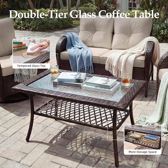 UPHA 5 Pieces Patio Furniture Sets, Wicker Outdoor Loveseat Sofa Set - Image 7