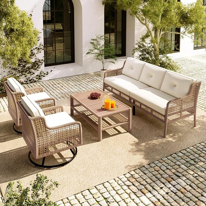 4-Piece Outdoor Wicker Sectional Sofa Set, All Weather Patio Conversation Set - Image 2
