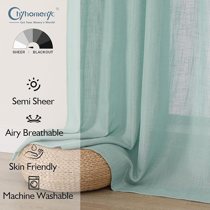 Chyhomenyc Aqua Green Semi Sheer Curtains 54 Inch Length - Image 2