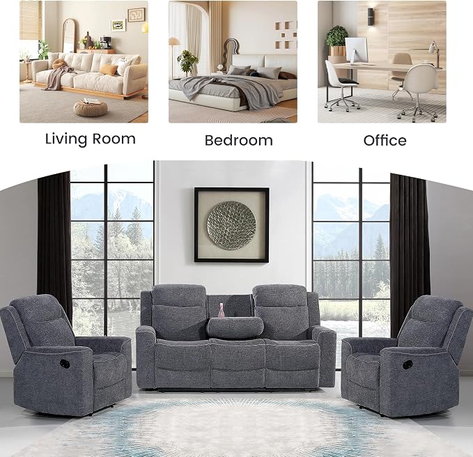 Betsy Furniture Soft Microfiber Manual Reclining Sofa Set, Sofa w/Dropdown Table - Image 7