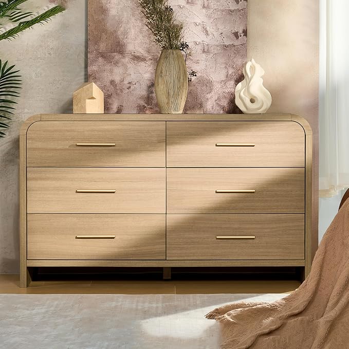 Curved 6-Drawer Dresser for Bedroom, Vanity Desk TV Stand for Living Room - Image 6