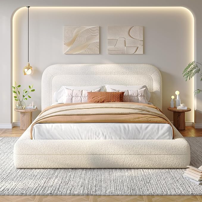 Homkdom Cloud Bed Frame with Headboard, Upholstered Soft Full Bed Frame with - Image 5