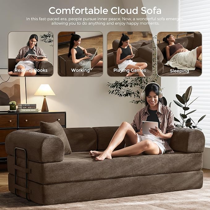 79" Convertible Sofa Bed with Fixed-Shape Frame & Removable Armrests, Modular - Image 8