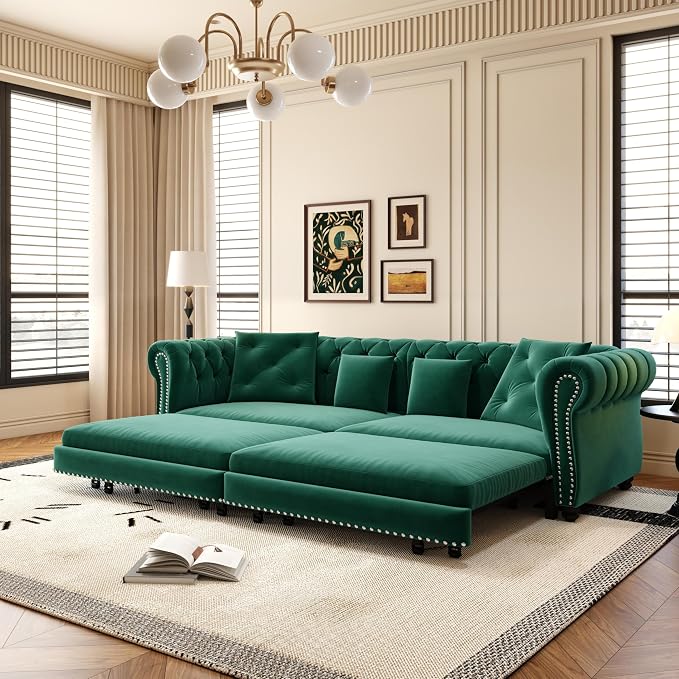 89" Velvet Pull Out Couch Bed - Image 9