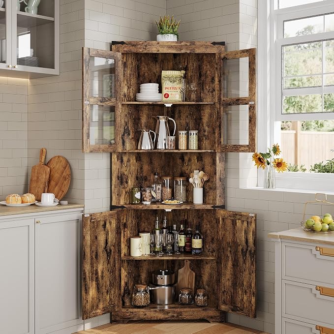 GarveeHome 67" Tall Corner Storage Cabinet, Farmhouse Corner Hutch Display - Image 3