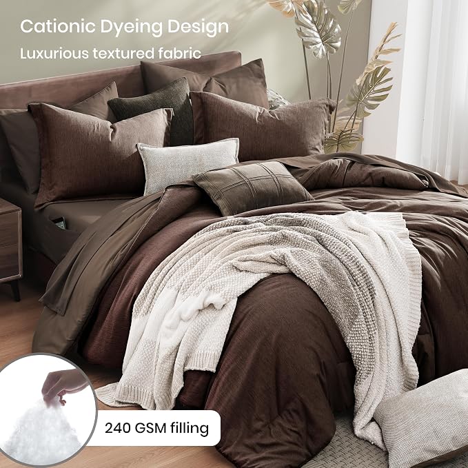 Monbix Full Size Comforter Set, Chocolate Brown Bedding Comforter - Image 3