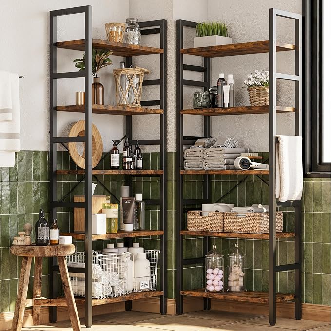 INNOD 70x70 Triple 5 Tier Book Shelf, Large Wooden Bookcase - Image 4