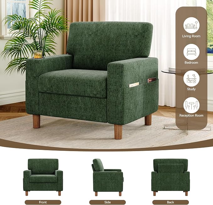 Mid Century Modern Accent Chair, Chenille Comfy Living Room Arm Chairs - Image 9