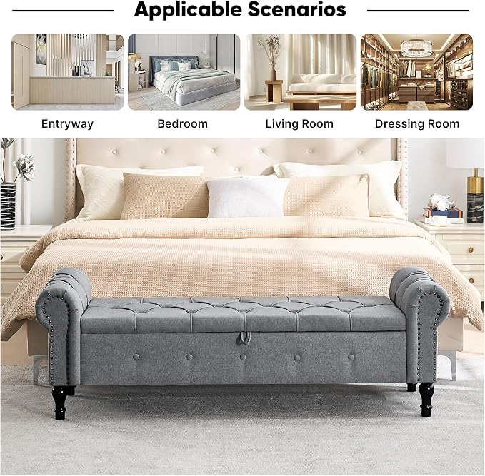 67 Inch Storage Bench for Bedroom, End of Bed Bench, King Size Benches - Image 6