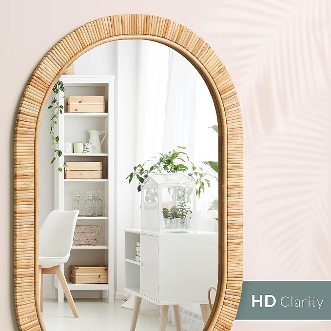 Barnyard Designs Oval Rattan Wall Mirror, Natural Tan Woven Rattan Frame - Image 7