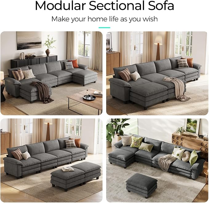 LINSY HOME 157" Modular U-Shaped Sectional Sofa, 4-Seat Corduroy Modern Cloud - Image 7