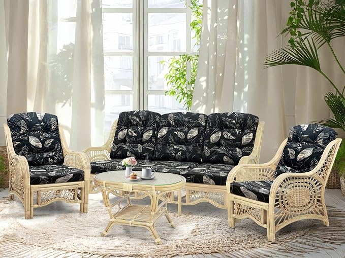 Malibu Lounge Set of 4: 2 Natural Rattan Wicker Chairs, Three-Seater Sofa and by Wickerix