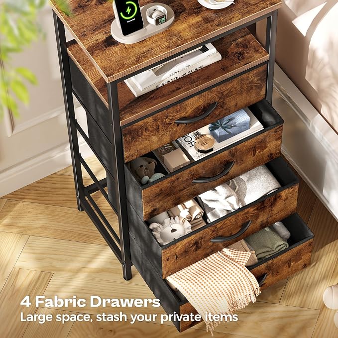 Huuger Night Stand with Charging Station, 4 Drawer Dresser - Image 8