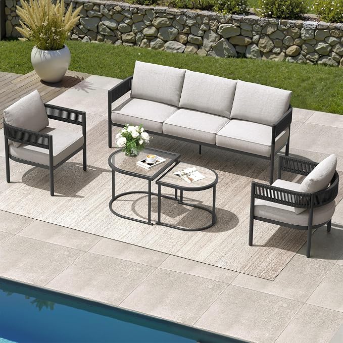Grand patio 5-Piece Outdoor Furniture Set, 5 Seats Wicker Sofa Conversation Set - Image 9