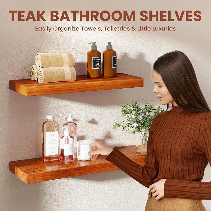 55" Solid Teak Floating Wall Shelf - Image 6