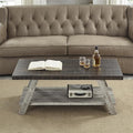 Contemporary Two-Tone Wood Shelf Coffee Table, 48 in Weathered Walnut and Gray by Noeko