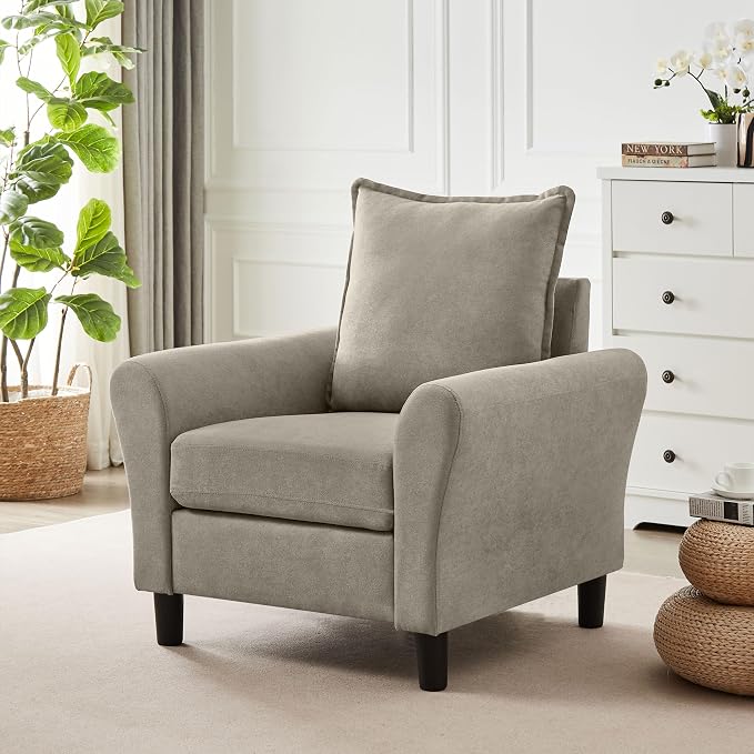 Mid-Century Accent Chair, Modern Linen Fabric Armchair by Chireca