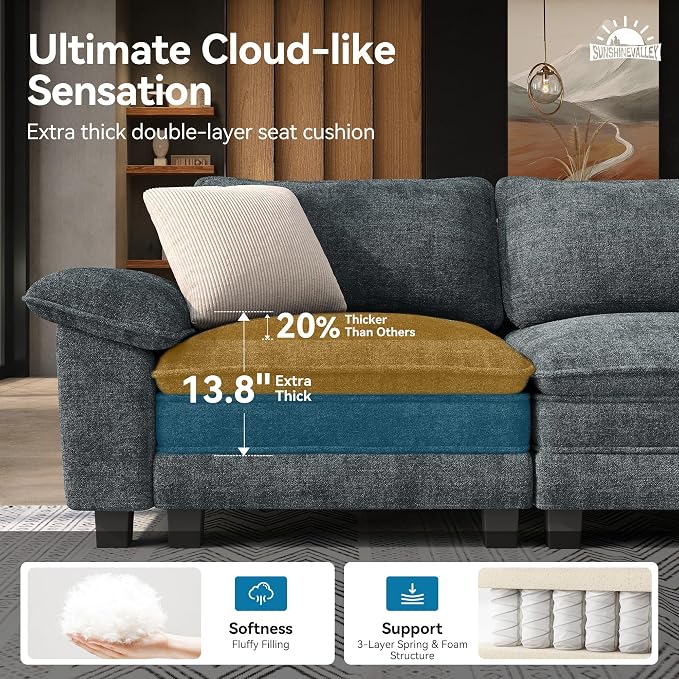 SUNSHINE VALLEY Sofa and Loveseat Set, Oversized Chenille Modular Love seat and - Image 4