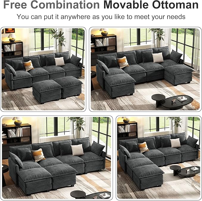 107" Cloud Couch Sectional, U Shaped Modular Sectional Sofa, 4-Seat Deep Seat - Image 6