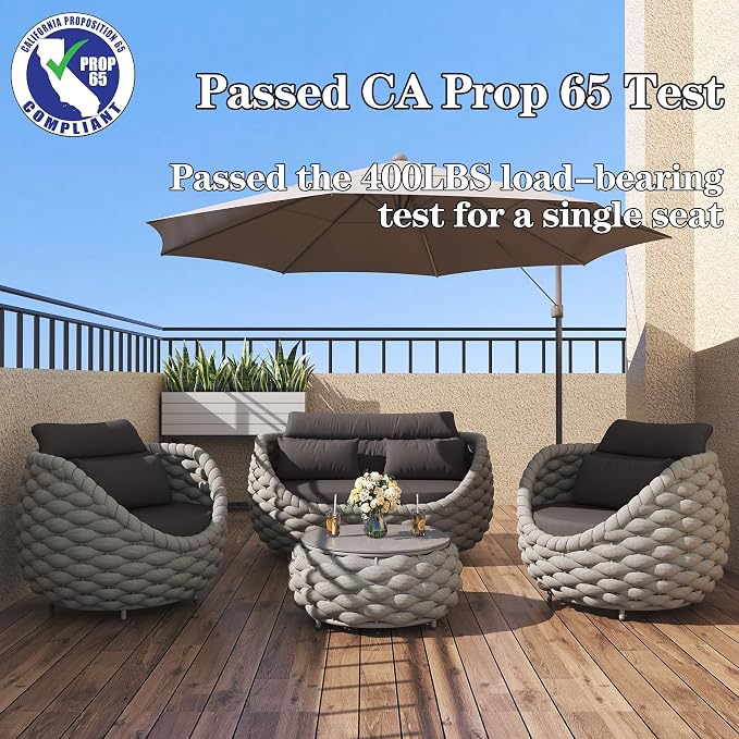 TWT Patio Furniture Set 4 Pieces Aluminum Outdoor Furniture w/27.8in Coffee - Image 2