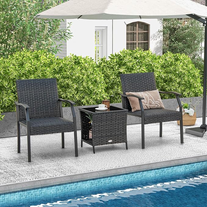 Tangkula 3 Pieces Patio Wicker Chair Set, Waterproof All Weather Resistant - Image 2