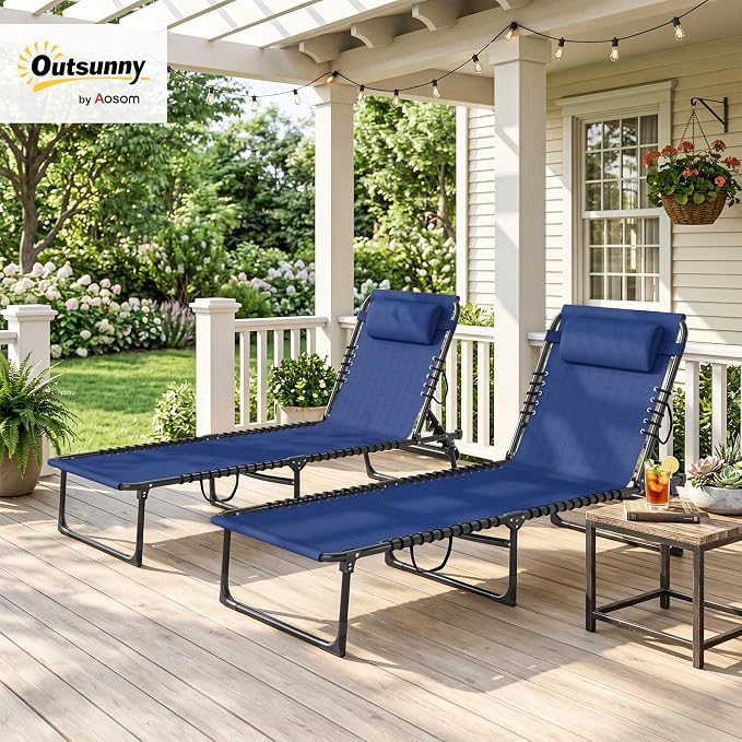 Outsunny Folding Chaise Lounge Chair Set of 2, Patio Sun Tanning Chair - Image 2