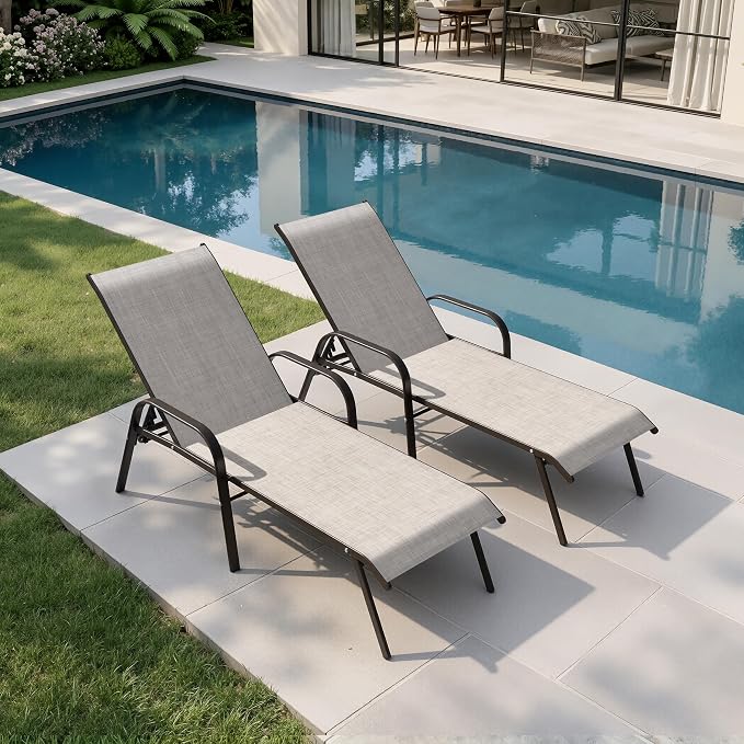 Crestlive Products Outdoor Chaise Lounge Chair, 5-Position Pool Lounge Chairs - Image 9
