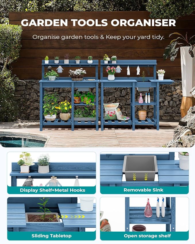 SERWALL Outdoor Potting Bench 2-Piece Set, Rot-Resistant HDPE Potting Table - Image 5
