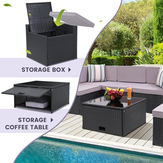 KROFEM 8-Piece Patio Furniture Set, Outdoor Wicker Rattan Sectional - Image 4