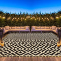 SAND MINE Reversible Mats with Led Strip Lights, Plastic Straw Rug, Modern Area by SANDMIND