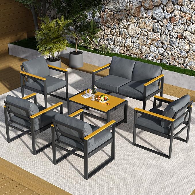 Pamapic 6 Pieces Outdoor Patio Furniture Set, Modern Metal Balcony Furniture by Pamapic