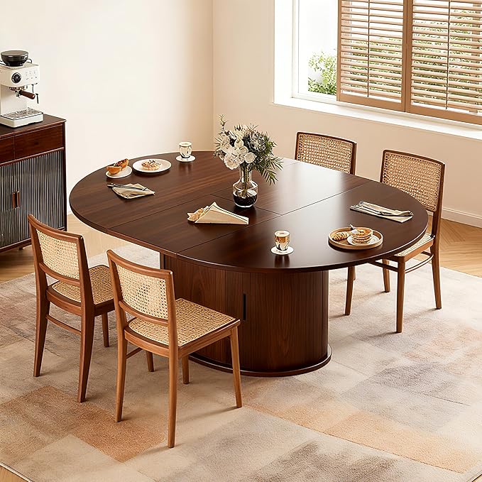 Extendable Round Dining Table for 2-4-6, 63 Inch Dining Room Kitchen Table - Image 5