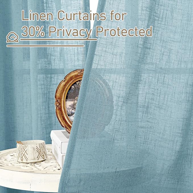 LAMIT Semi Sheer Window Linen Curtains 54 Inch, Light Filtering Panels Back Tab - Image 5
