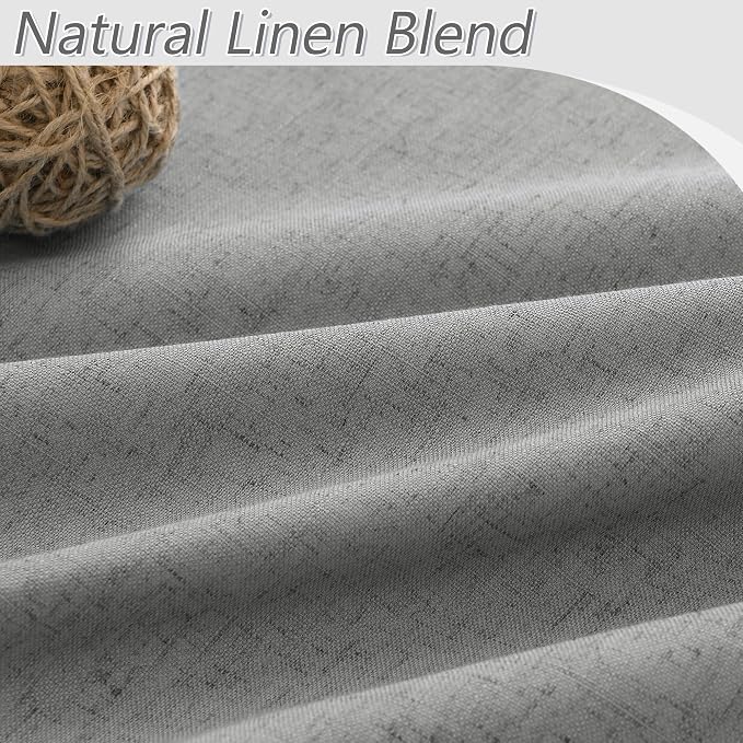 Guken Dark Grey 100% Blackout Linen Curtains 96 Inch Length 2 Panels Set - Image 3