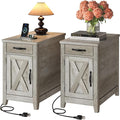 IRONCK End Table with Charging Station, Narrow Side Table by IRONCK