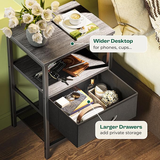 Huuger Night Stand with Fabric Drawer, Side Table with Mesh Shelf, Bedroom - Image 5