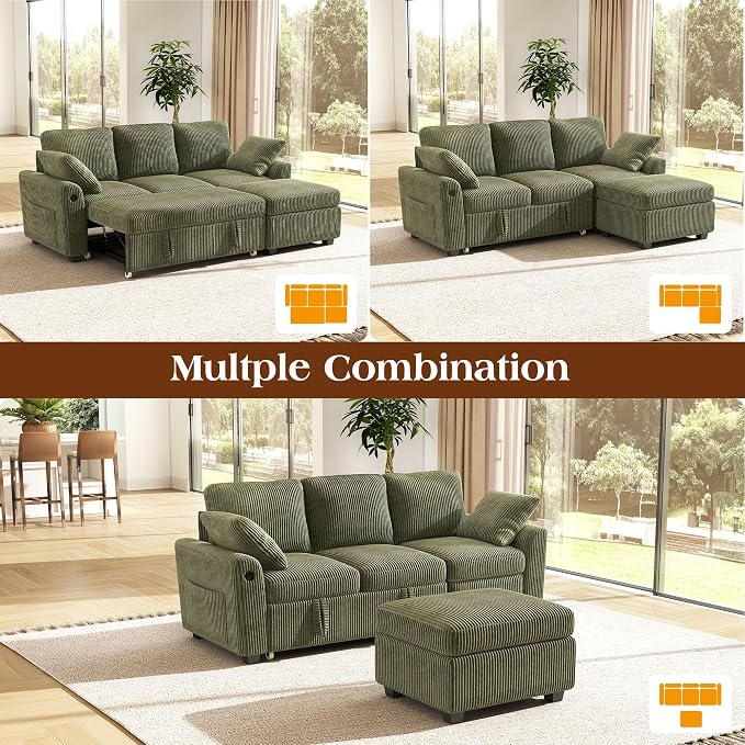 Ihanherry 81-inch Corduroy Modular Sectional Sofa Bed - Image 8