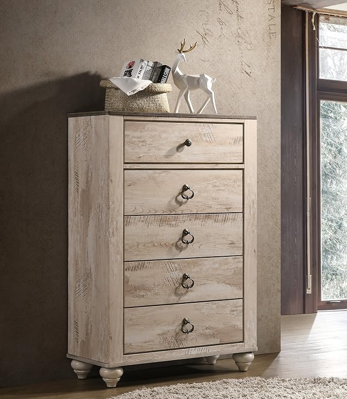 Roundhill Furniture Imerland Contemporary White-wash Finished 5-Piece Sleigh - Image 6